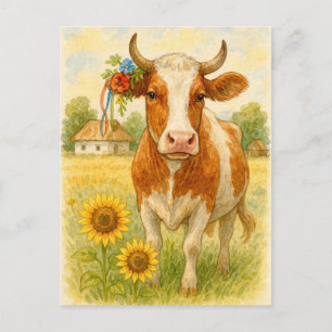 Ukrainian Cow Sunflowers Postcard Postcrossing