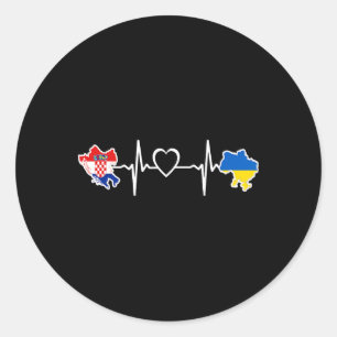 Ukrainian Croatian Flag - Ukraine Croatia Heartbea Classic Round Sticker