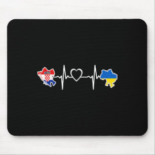 Ukrainian Croatian Flag - Ukraine Croatia Heartbea Mouse Pad