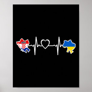 Ukrainian Croatian Flag - Ukraine Croatia Heartbea Poster