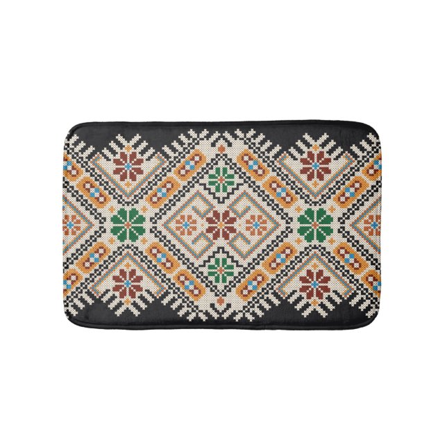 Ukrainian Cross-Stitch: Ethnic Handmade Pattern. Bath Mat (Front)
