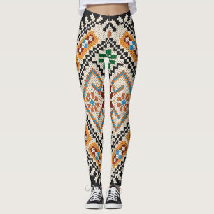 Ukrainian Cross-Stitch: Ethnic Handmade Pattern. Leggings