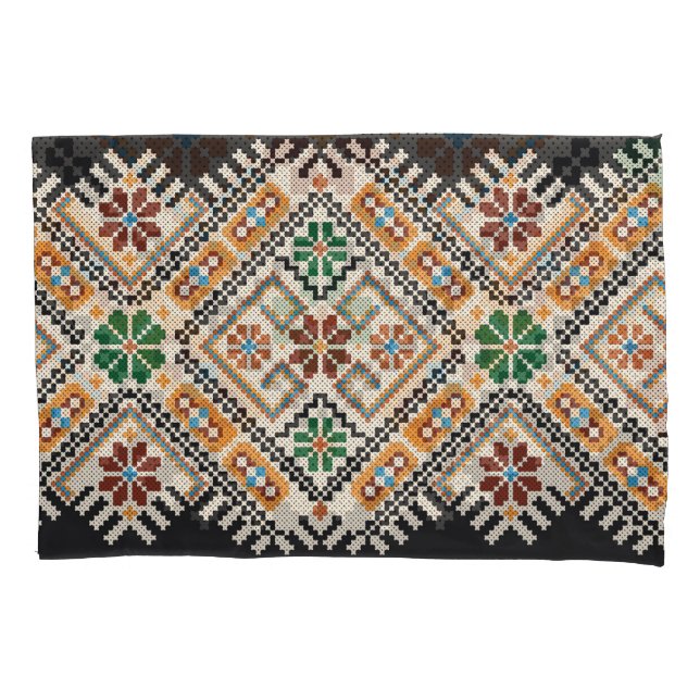 Ukrainian Cross-Stitch: Ethnic Handmade Pattern. Pillowcase (Front)