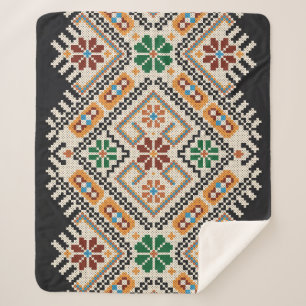 Ukrainian Cross-Stitch: Ethnic Handmade Pattern. Sherpa Blanket