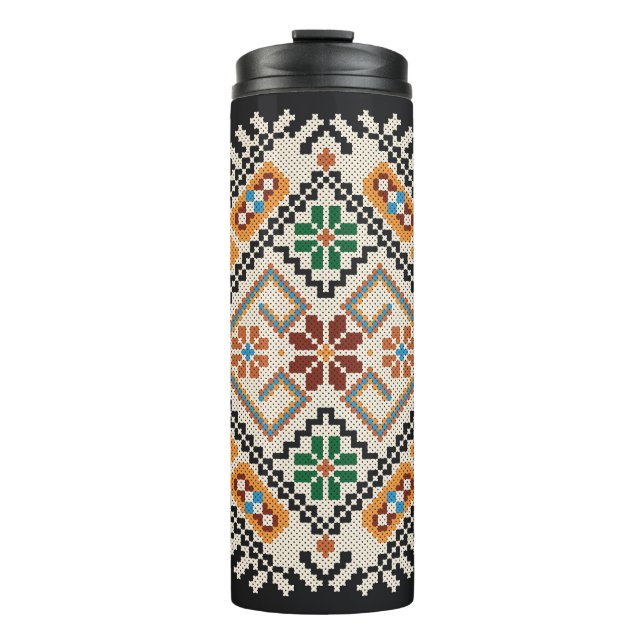 Ukrainian Cross-Stitch: Ethnic Handmade Pattern. Thermal Tumbler (Front)