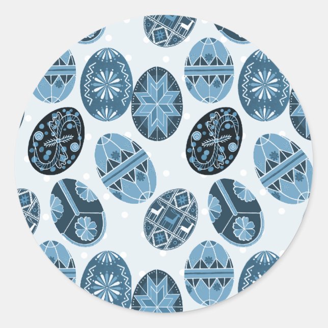 Ukrainian Easter eggs blue pattern Classic Round Sticker (Front)