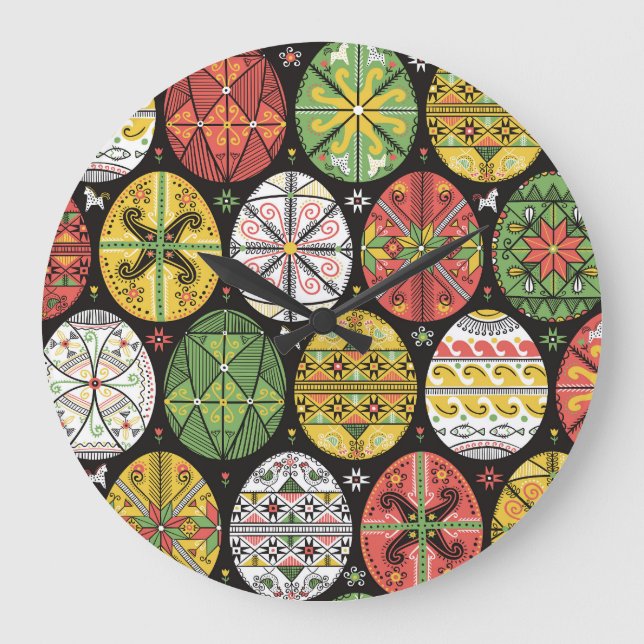 Ukrainian Easter eggs, vintage pattern. Large Clock (Front)
