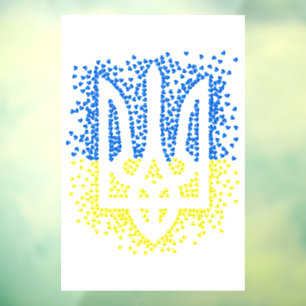 Ukrainian emblem trident tryzub scattering hearts