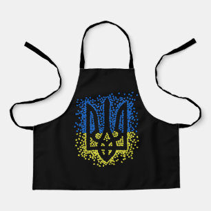 Ukrainian emblem trident tryzub scattering hearts apron