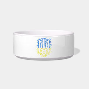 Ukrainian emblem trident tryzub scattering hearts bowl