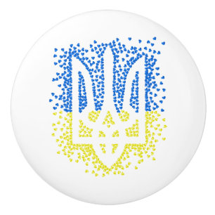 Ukrainian emblem trident tryzub scattering hearts ceramic knob