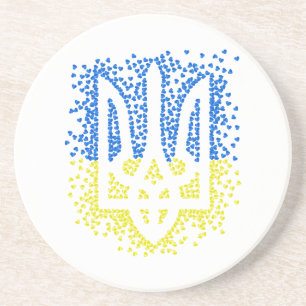 Ukrainian emblem trident tryzub scattering hearts coaster