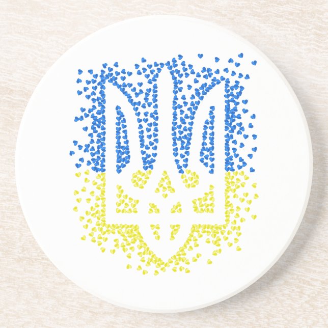 Ukrainian emblem trident tryzub scattering hearts coaster (Front)