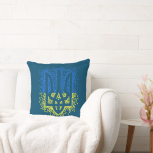 Ukrainian emblem trident tryzub scattering hearts cushion