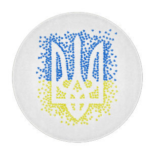 Ukrainian emblem trident tryzub scattering hearts cutting board