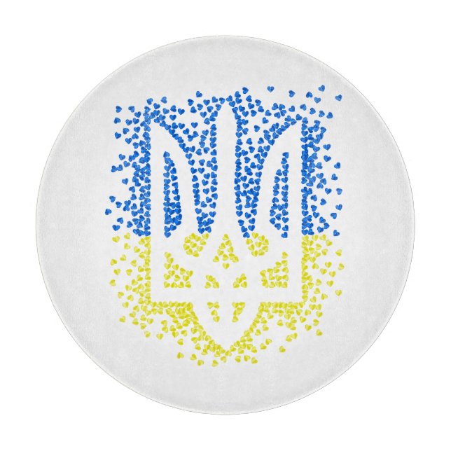 Ukrainian emblem trident tryzub scattering hearts cutting board (Front)
