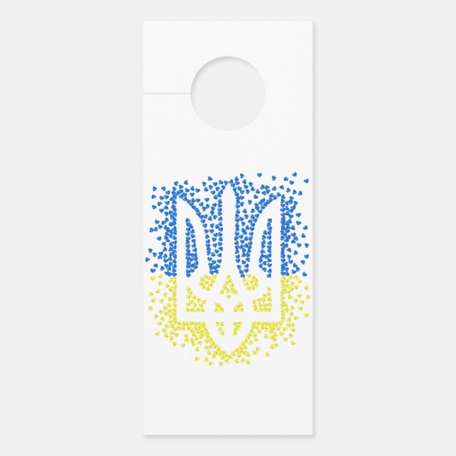 Ukrainian emblem trident tryzub scattering hearts door hanger (Front)