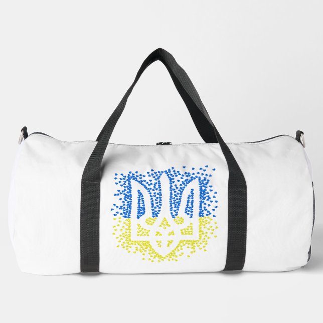 Ukrainian emblem trident tryzub scattering hearts duffle bag (Front)