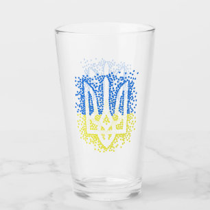 Ukrainian emblem trident tryzub scattering hearts glass
