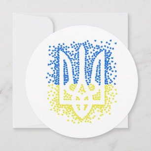 Ukrainian emblem trident tryzub scattering hearts holiday card