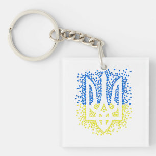 Ukrainian emblem trident tryzub scattering hearts key ring