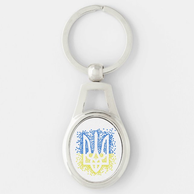 Ukrainian emblem trident tryzub scattering hearts key ring (Front)