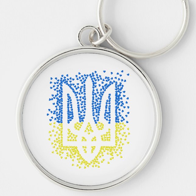 Ukrainian emblem trident tryzub scattering hearts key ring (Front)