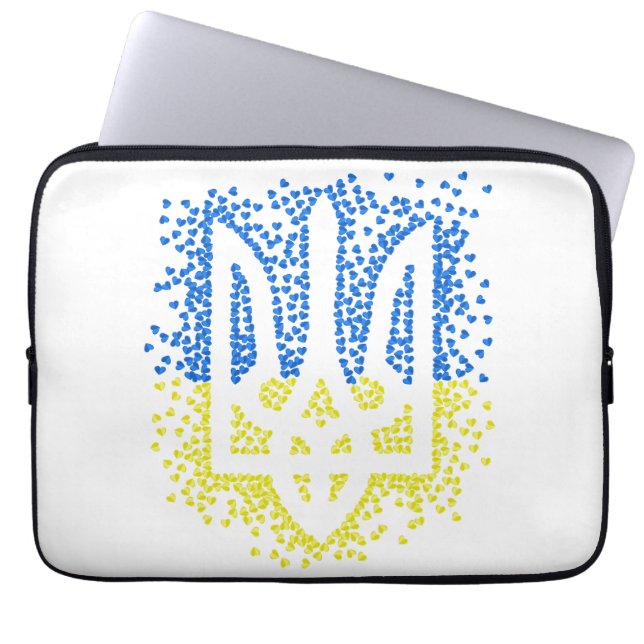 Ukrainian emblem trident tryzub scattering hearts laptop sleeve (Front)