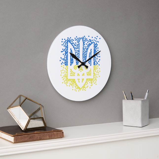 Ukrainian emblem trident tryzub scattering hearts large clock (Office)
