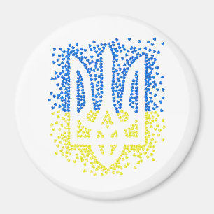 Ukrainian emblem trident tryzub scattering hearts magnet