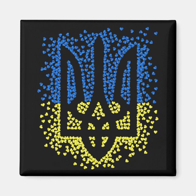 Ukrainian emblem trident tryzub scattering hearts magnet (Front)