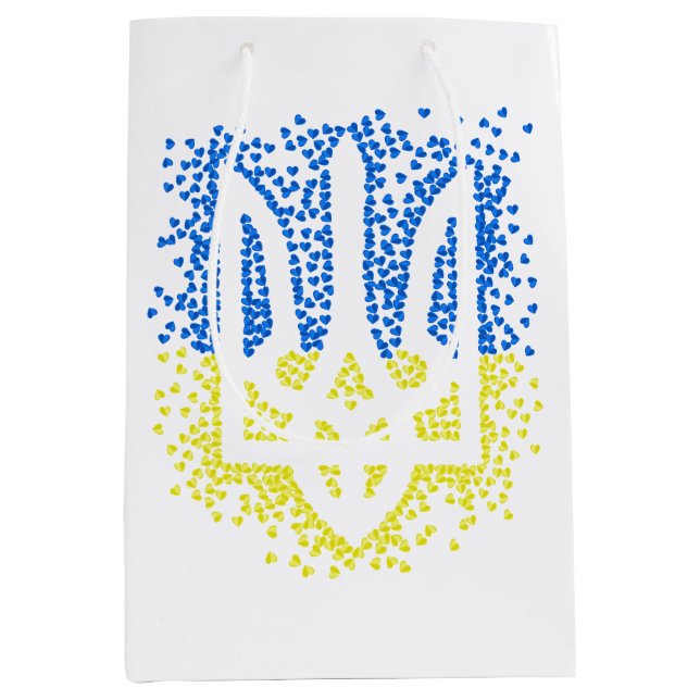 Ukrainian emblem trident tryzub scattering hearts medium gift bag (Front)