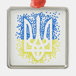 Ukrainian emblem trident tryzub scattering hearts metal ornament