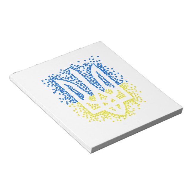 Ukrainian emblem trident tryzub scattering hearts notepad (Angled)