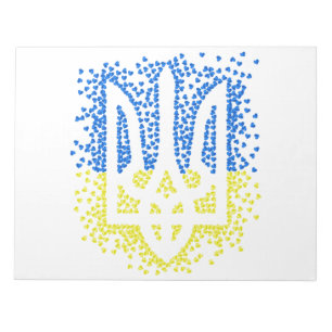 Ukrainian emblem trident tryzub scattering hearts notepad
