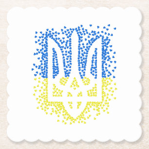 Ukrainian emblem trident tryzub scattering hearts paper coaster