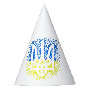 Ukrainian emblem trident tryzub scattering hearts party hat