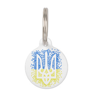 Ukrainian emblem trident tryzub scattering hearts pet tag