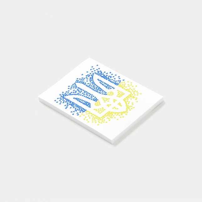 Ukrainian emblem trident tryzub scattering hearts post-it notes (Angled)