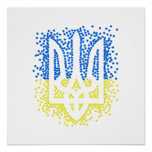 Ukrainian emblem trident tryzub scattering hearts poster