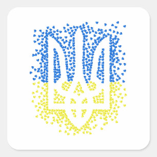 Ukrainian emblem trident tryzub scattering hearts square sticker