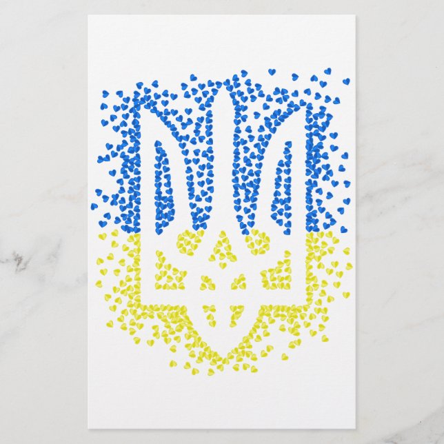 Ukrainian emblem trident tryzub scattering hearts stationery (Front)