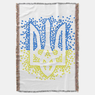 Ukrainian emblem trident tryzub scattering hearts throw blanket