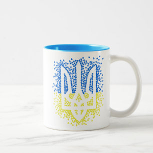 Ukrainian emblem trident tryzub scattering hearts Two-Tone coffee mug
