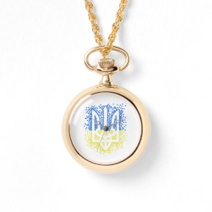 Ukrainian emblem trident tryzub scattering hearts watch