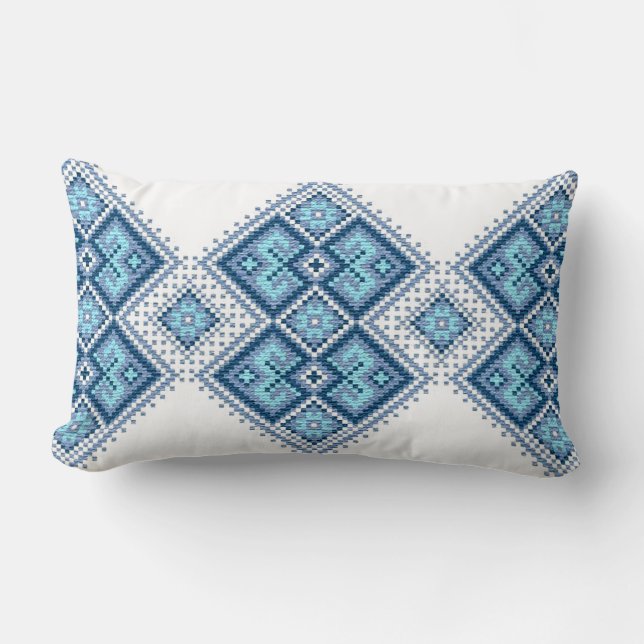Ukrainian embroidery blue vyshyvanka lumbar cushion (Front)