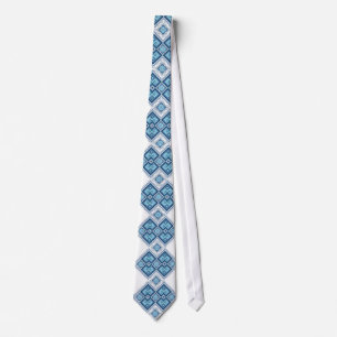 Ukrainian embroidery blue vyshyvanka tie