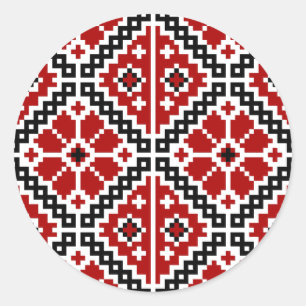 Ukrainian embroidery classic round sticker