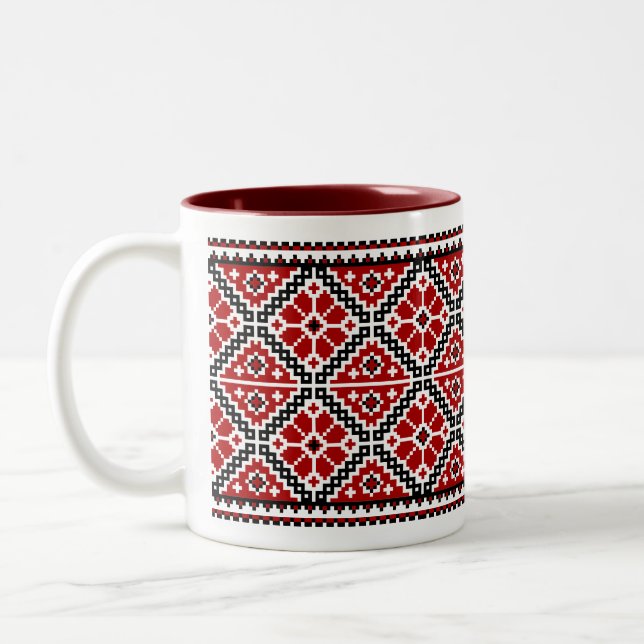 Ukrainian embroidery (vyshyvanka) mug red (Left)