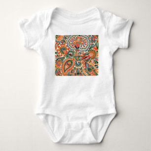 Ukrainian Ethnic Flower, Hand-Drawn Marker. Baby Bodysuit